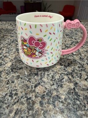 Hello Kitty White Mug with Pink Handle and Multicolor Sprinkles